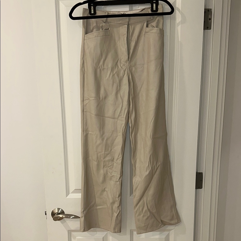 En Saison Beige Wide-Leg Leather Trousers